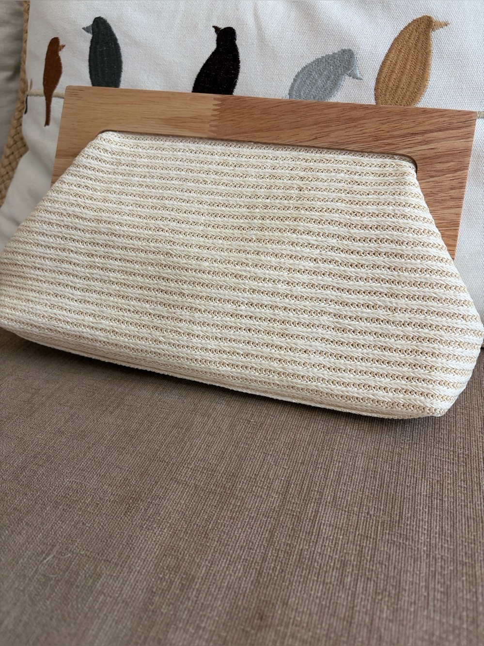 NEW Haute Hippie Woven Straw Look Clutch Crossbody Wooden Handle Closure